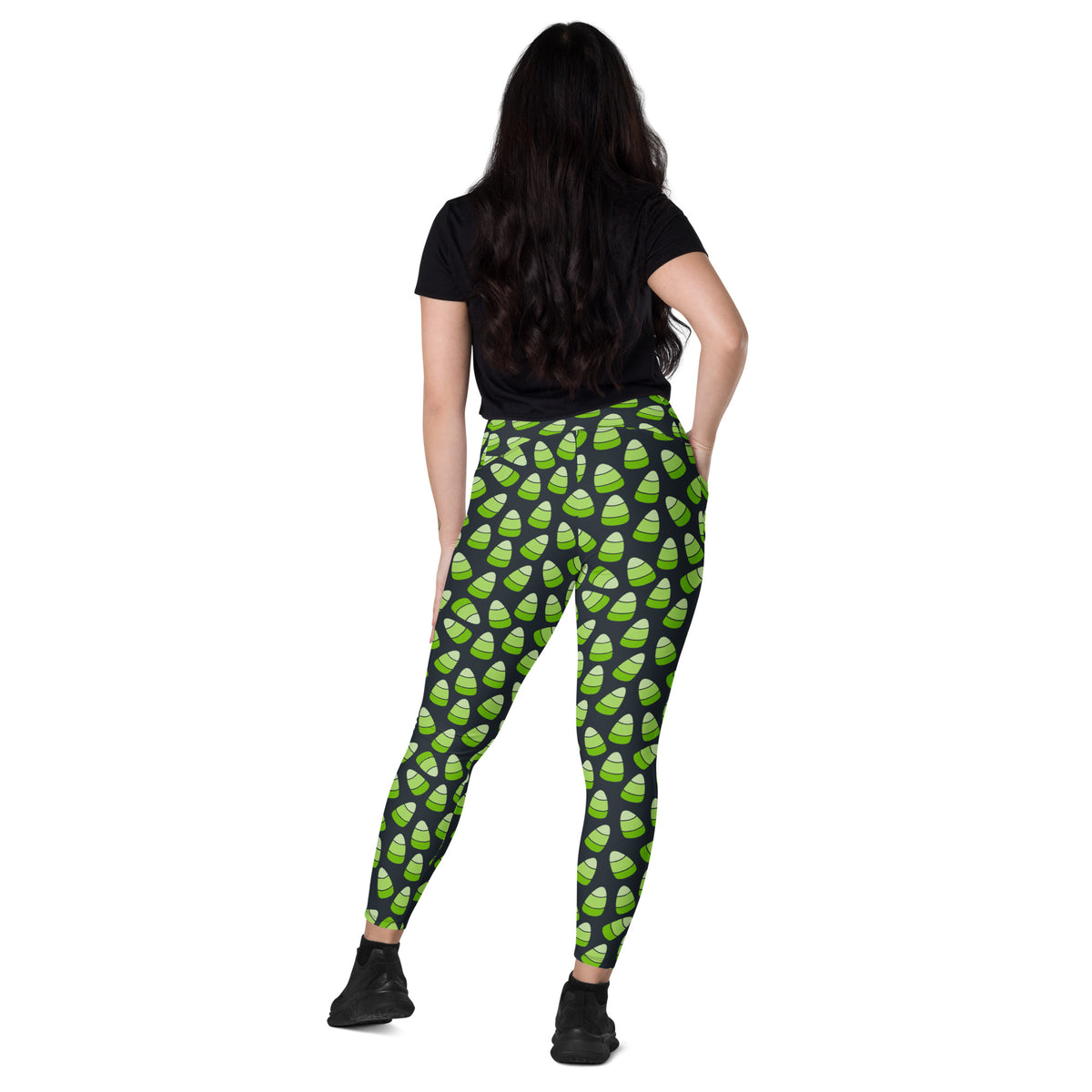 Women’s Green Candy Corn Halloween Yoga Leggings With Pockets – High-Waisted, Soft Compression Active Pants