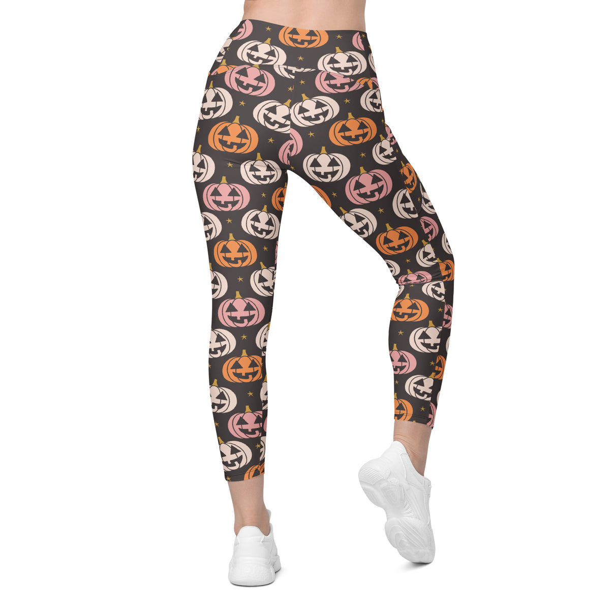 Women’s Jack-O’-Lantern Pumpkin Patch Halloween Yoga Leggings With Pockets – High-Waisted, Soft Compression Active Pants