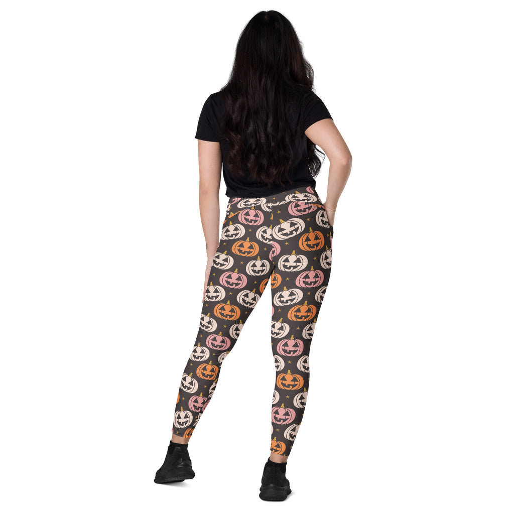 Women’s Jack-O’-Lantern Pumpkin Patch Halloween Yoga Leggings With Pockets – High-Waisted, Soft Compression Active Pants
