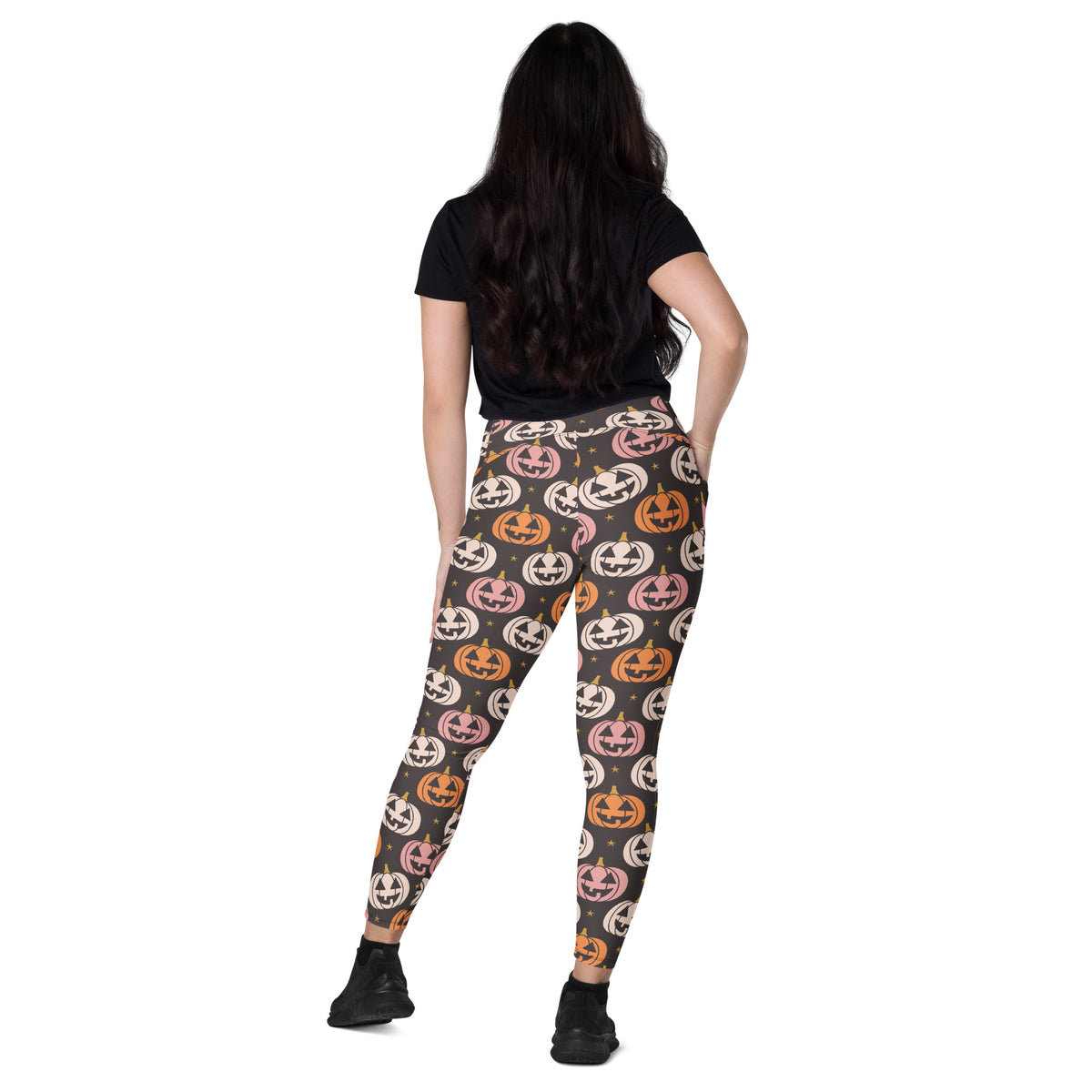 Women’s Jack-O’-Lantern Pumpkin Patch Halloween Yoga Leggings With Pockets – High-Waisted, Soft Compression Active Pants