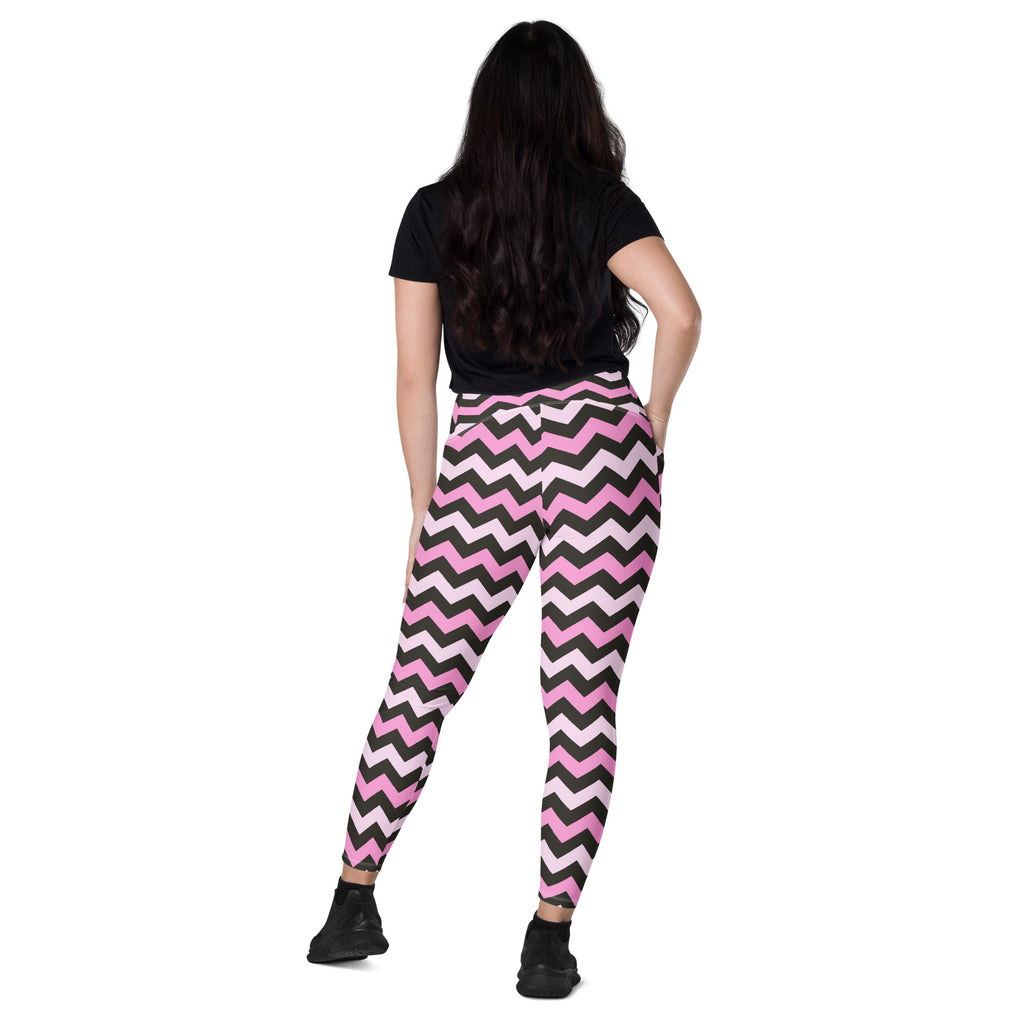 Women’s Pink Chevron Halloween Yoga Leggings With Pockets – High-Waisted, Soft Compression Active Pants