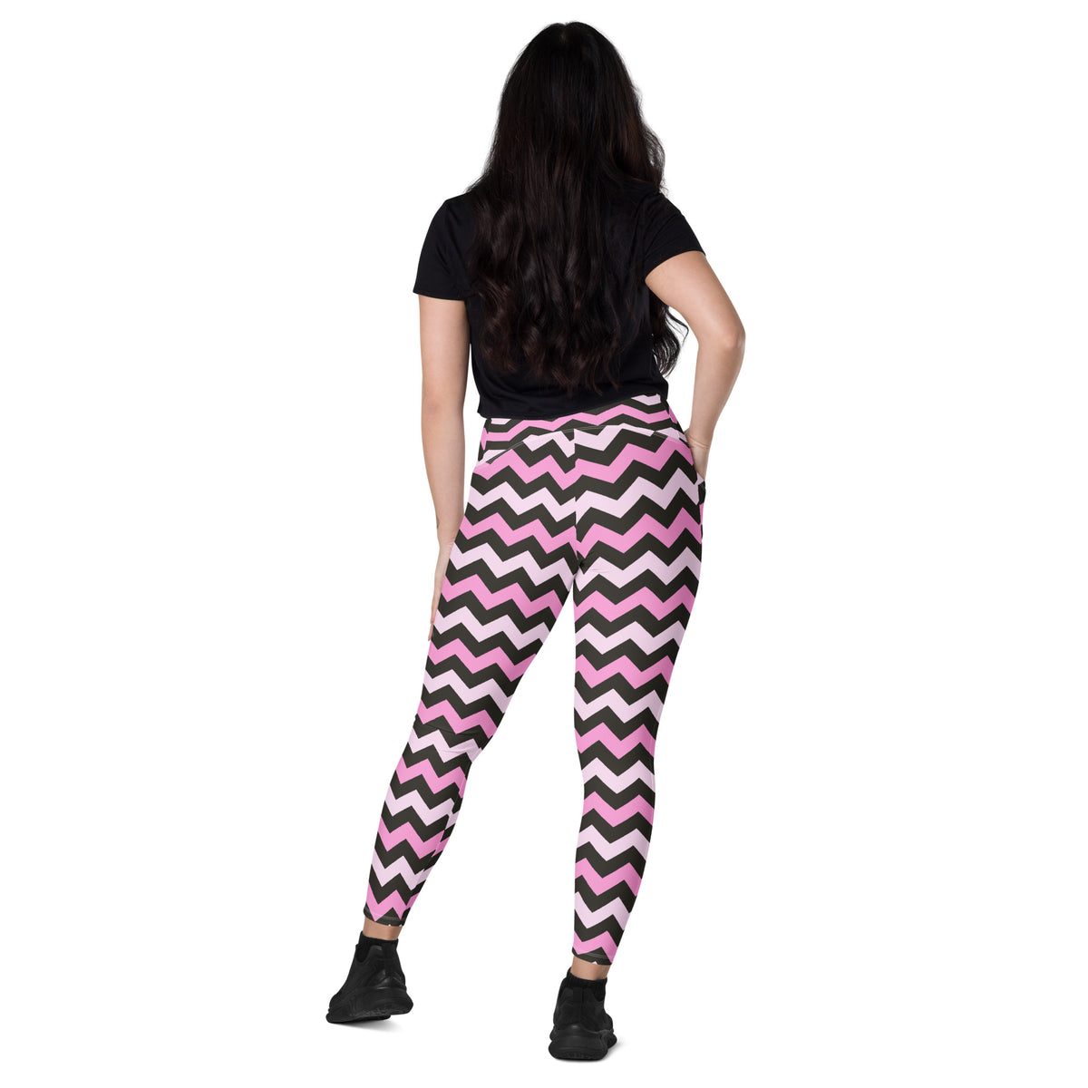 Women’s Pink Chevron Halloween Yoga Leggings With Pockets – High-Waisted, Soft Compression Active Pants