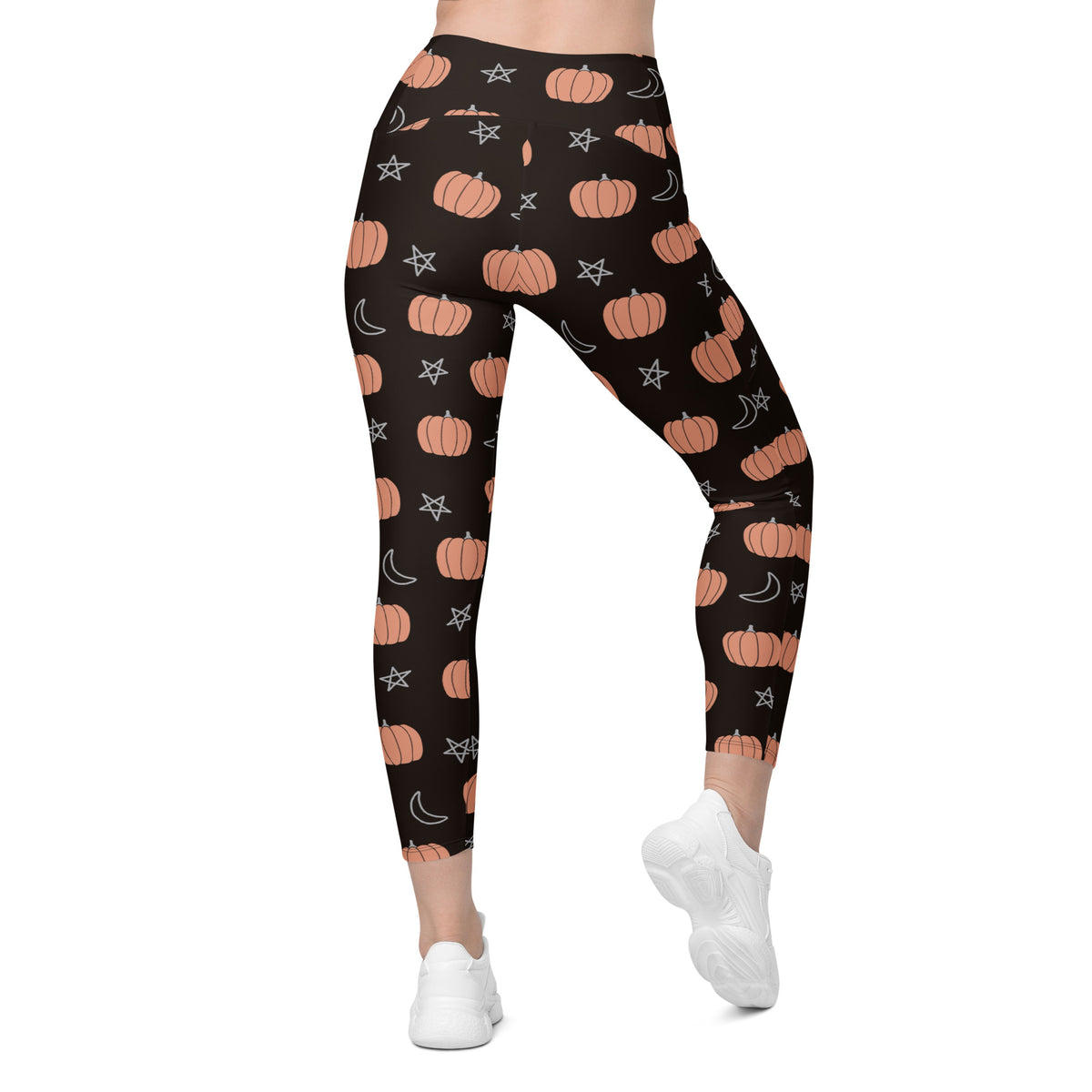 Women’s Pumpkin Moon Halloween Yoga Leggings With Pockets – High-Waisted, Soft Compression Active Pants