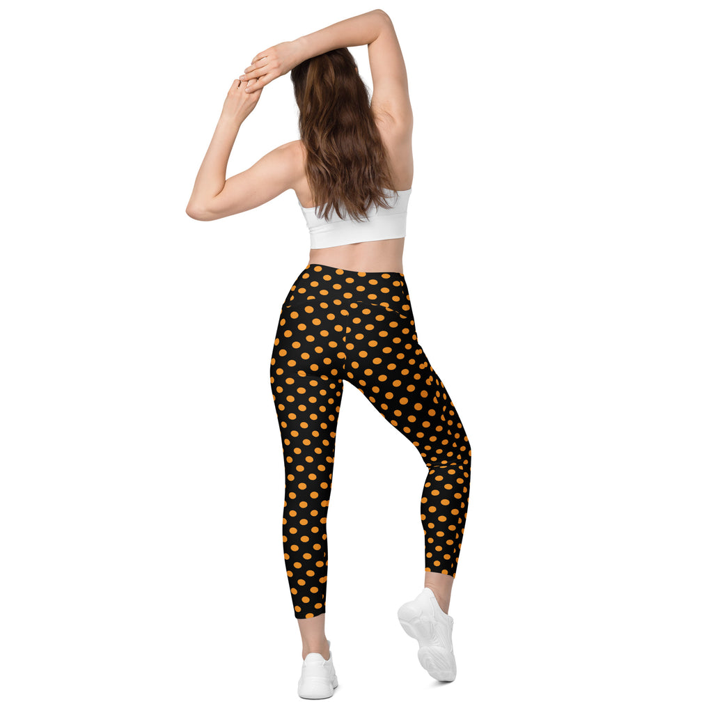 Women’s Orange Polka Dot Halloween Yoga Leggings With Pockets – High-Waisted, Soft Compression Active Pants