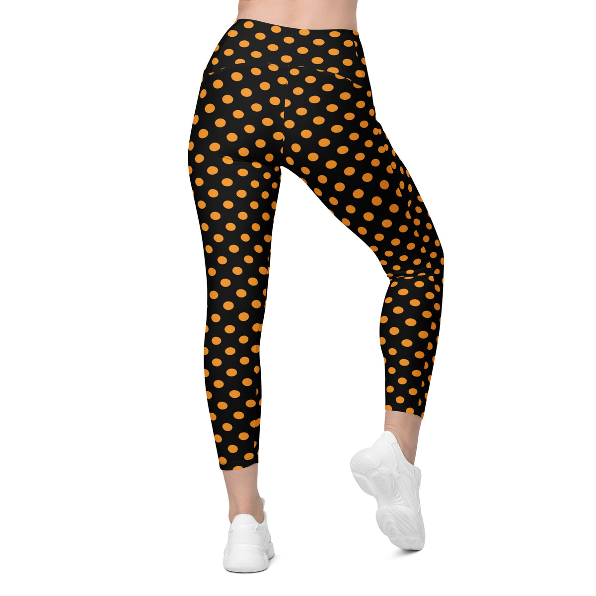 Women’s Orange Polka Dot Halloween Yoga Leggings With Pockets – High-Waisted, Soft Compression Active Pants