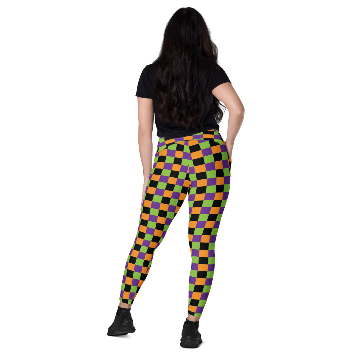 Women’s Colorful Checkered Halloween Yoga Leggings With Pockets – High-Waisted, Soft Compression Active Pants