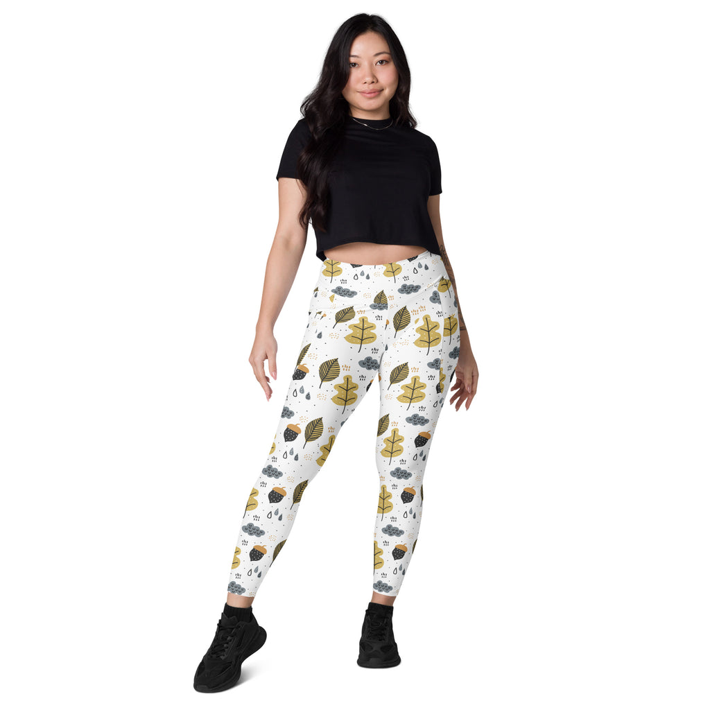 Women’s Fall Leaves & Acorn Yoga Leggings With Pockets – High-Waisted, Soft Compression Active Pants
