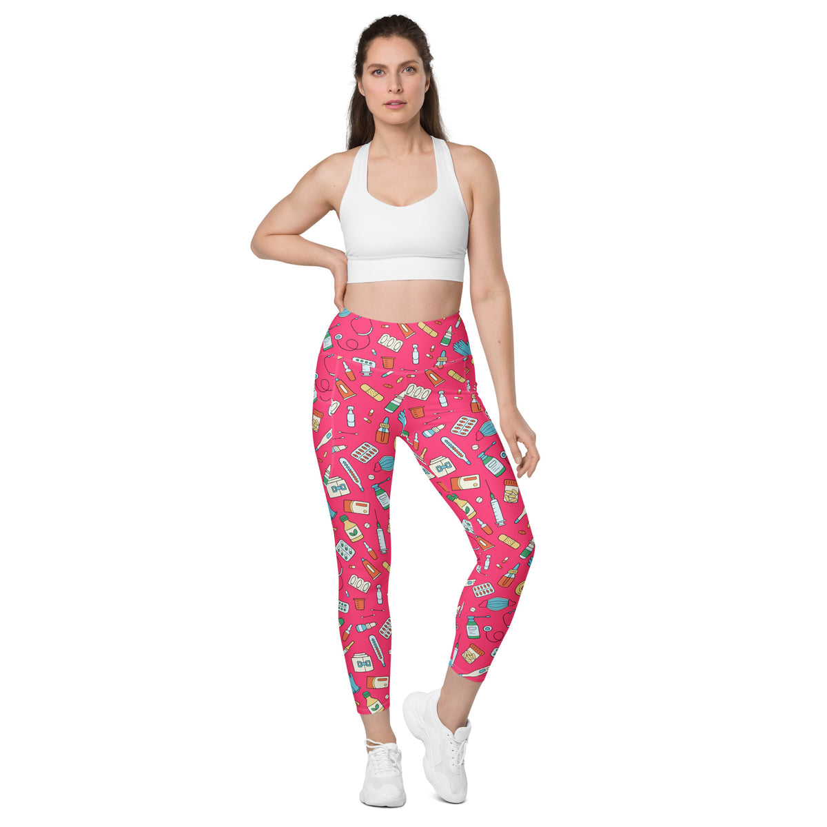 Women’s Nurse Themed Yoga Leggings With Pockets – High-Waisted, Soft Compression Active Pants
