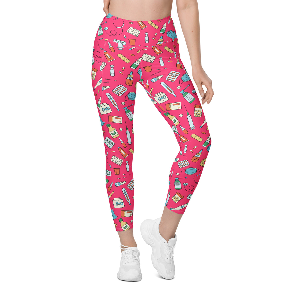 Women’s Nurse Themed Yoga Leggings With Pockets – High-Waisted, Soft Compression Active Pants