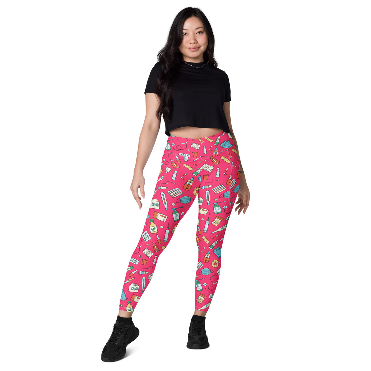 Women’s Nurse Themed Yoga Leggings With Pockets – High-Waisted, Soft Compression Active Pants
