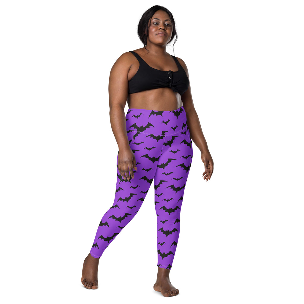 Women’s Purple Bats Halloween Yoga Leggings With Pockets – High-Waisted, Soft Compression Active Pants