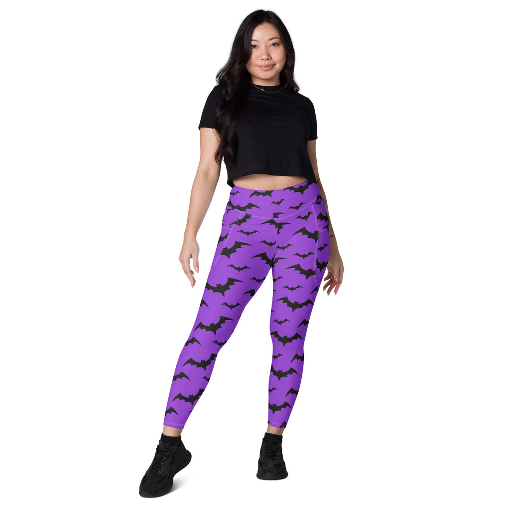 Women’s Purple Bats Halloween Yoga Leggings With Pockets – High-Waisted, Soft Compression Active Pants