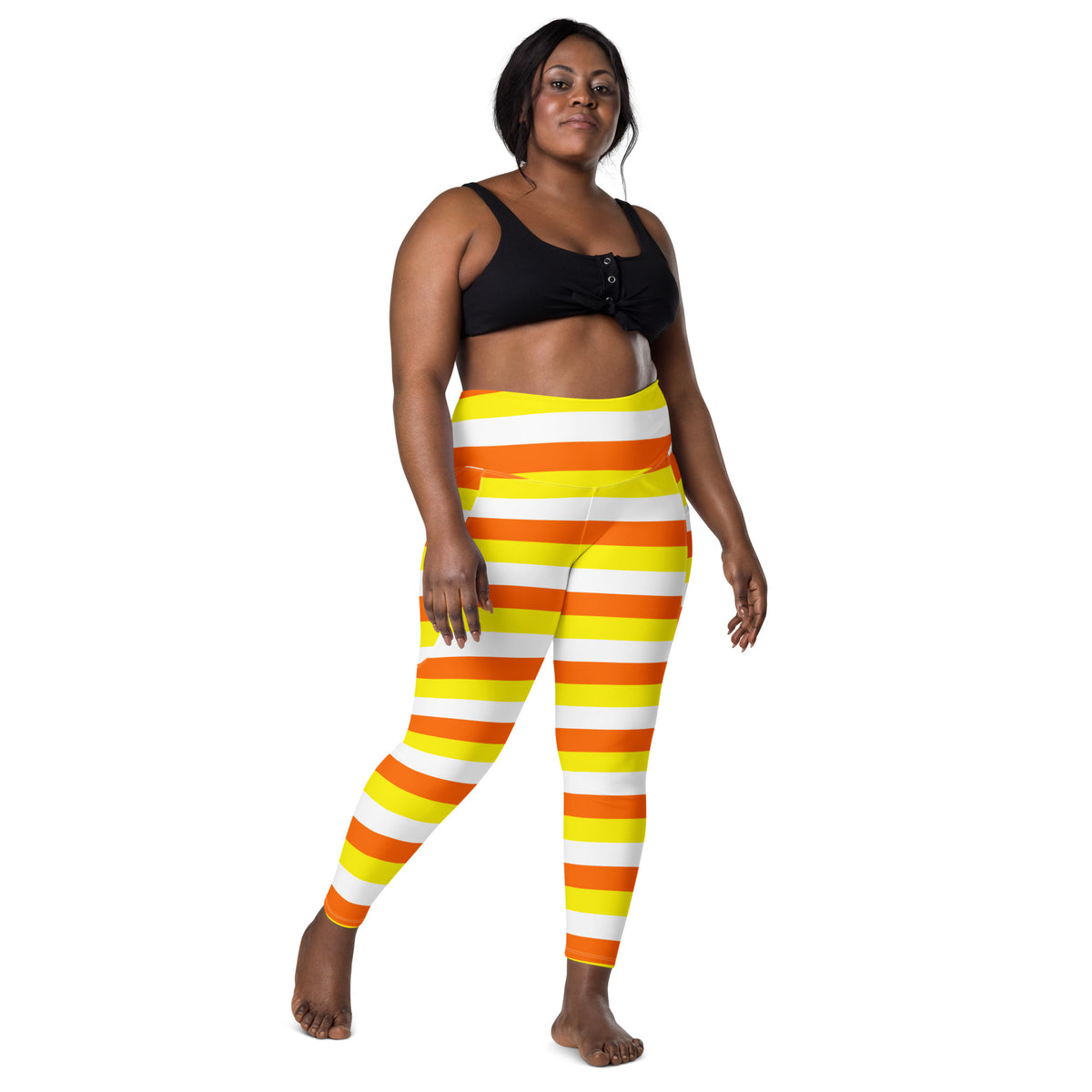Women’s Candy Corn Stripes Yoga Leggings With Pockets – High-Waisted, Soft Compression Active Pants