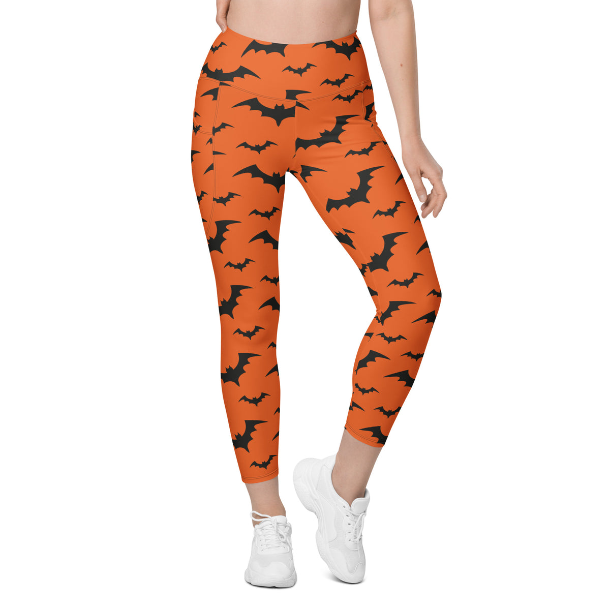 Women’s Orange Bats Halloween Yoga Leggings With Pockets – High-Waisted, Soft Compression Active Pants