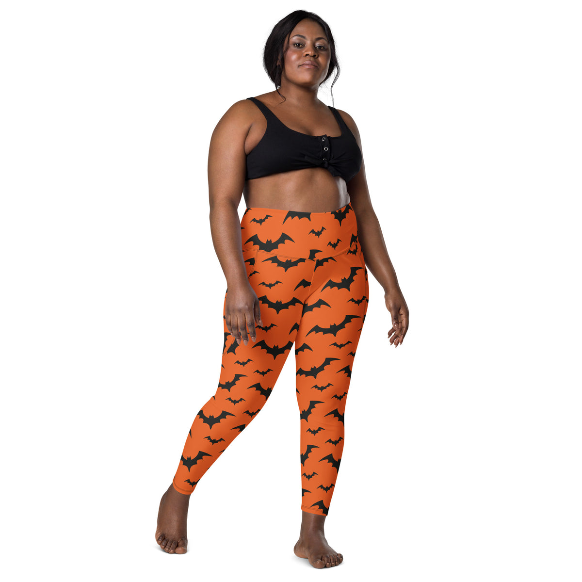 Women’s Orange Bats Halloween Yoga Leggings With Pockets – High-Waisted, Soft Compression Active Pants