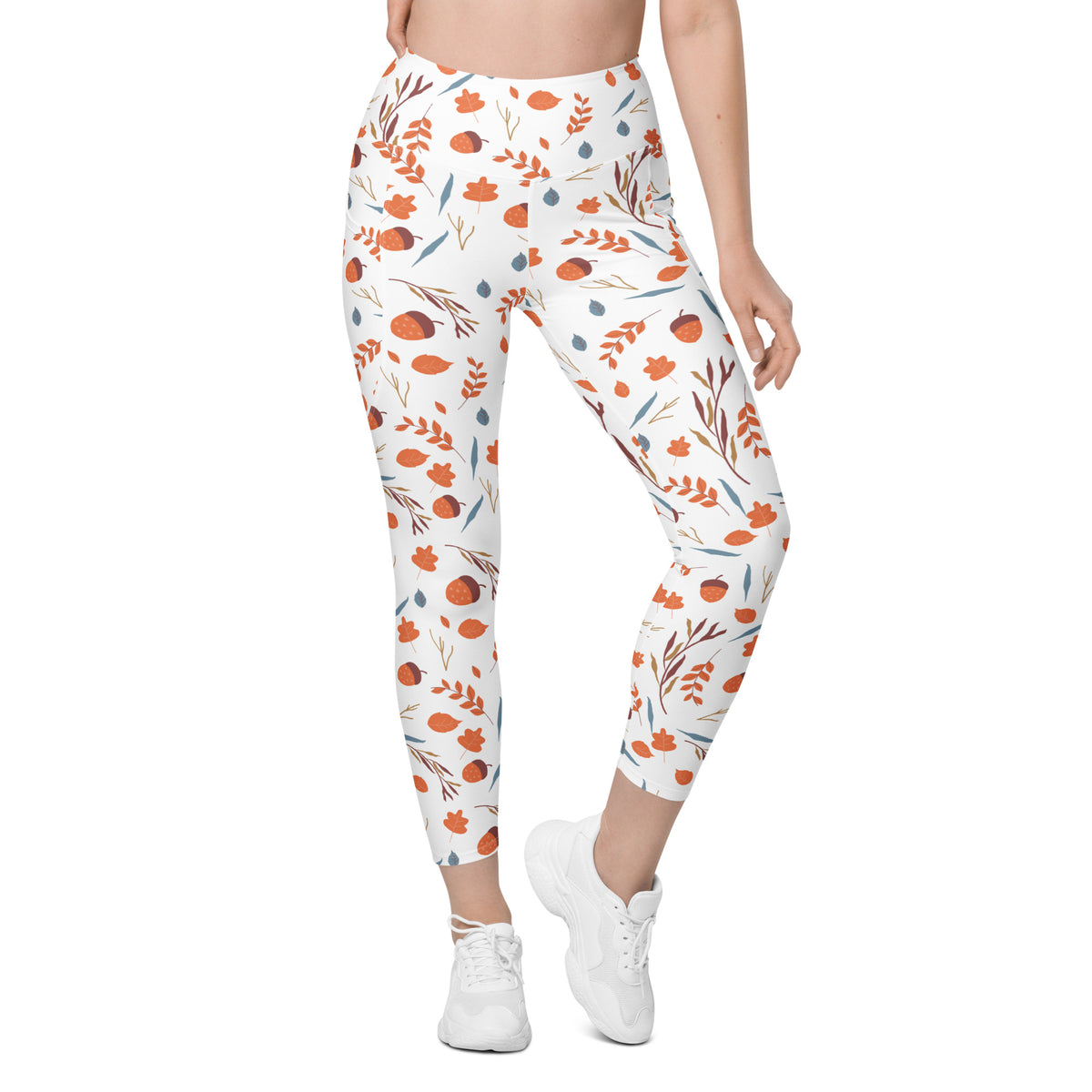 Women’s Fall Acorns Yoga Leggings With Pockets – High-Waisted, Soft Compression Active Pants