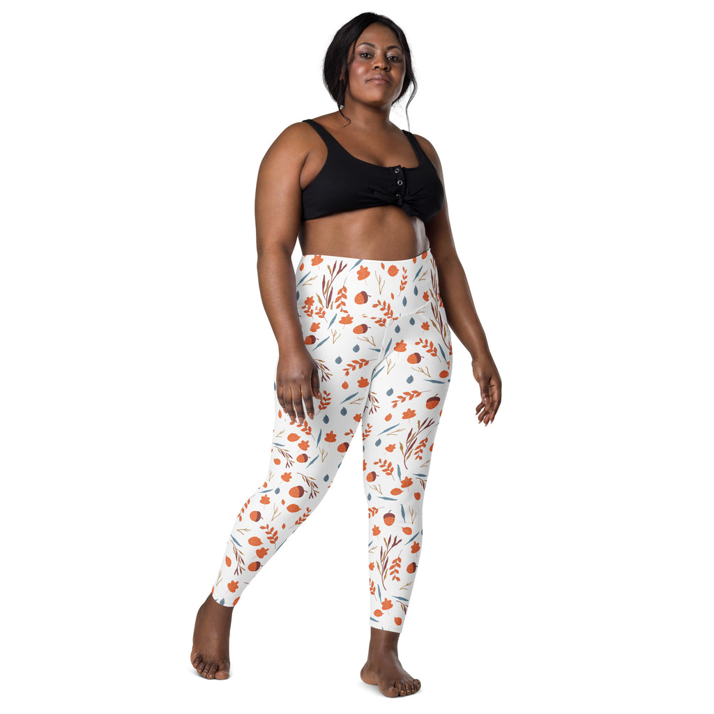 Women’s Fall Acorns Yoga Leggings With Pockets – High-Waisted, Soft Compression Active Pants