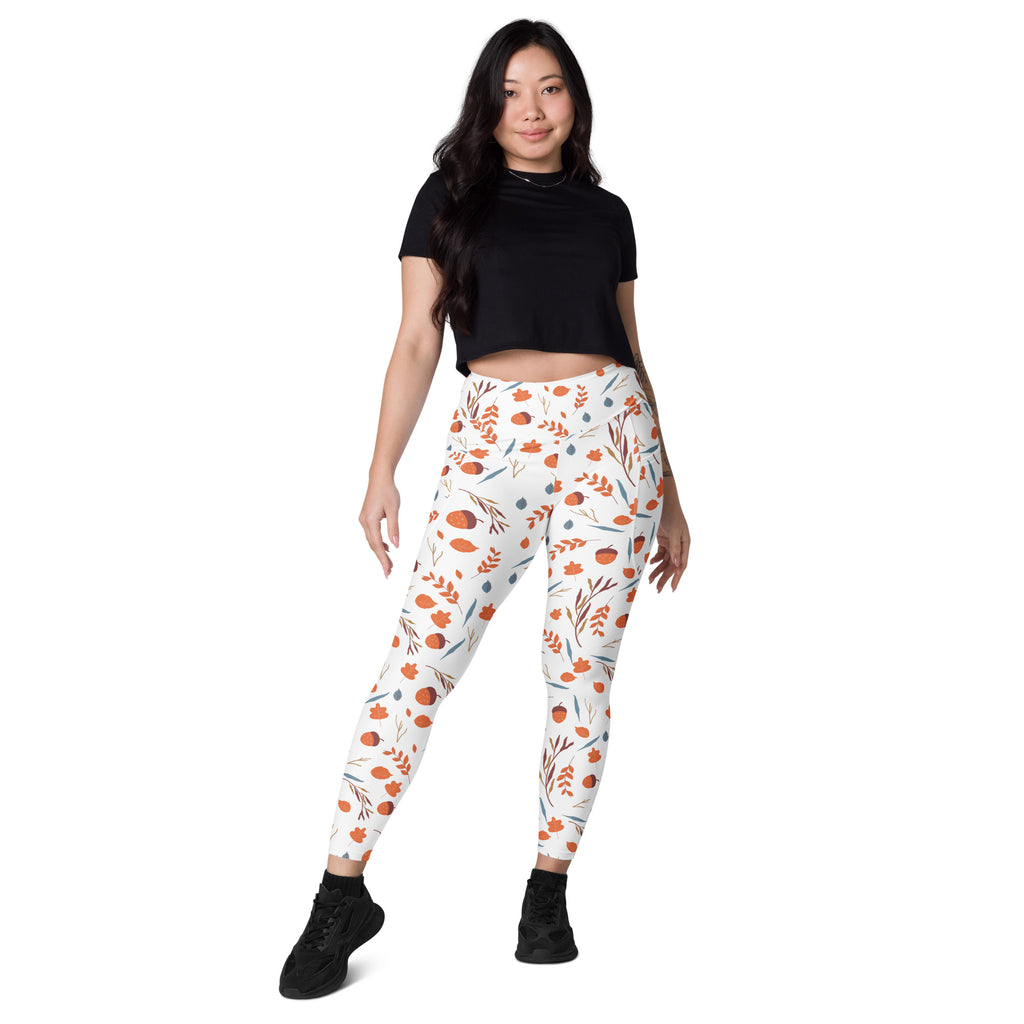 Women’s Fall Acorns Yoga Leggings With Pockets – High-Waisted, Soft Compression Active Pants
