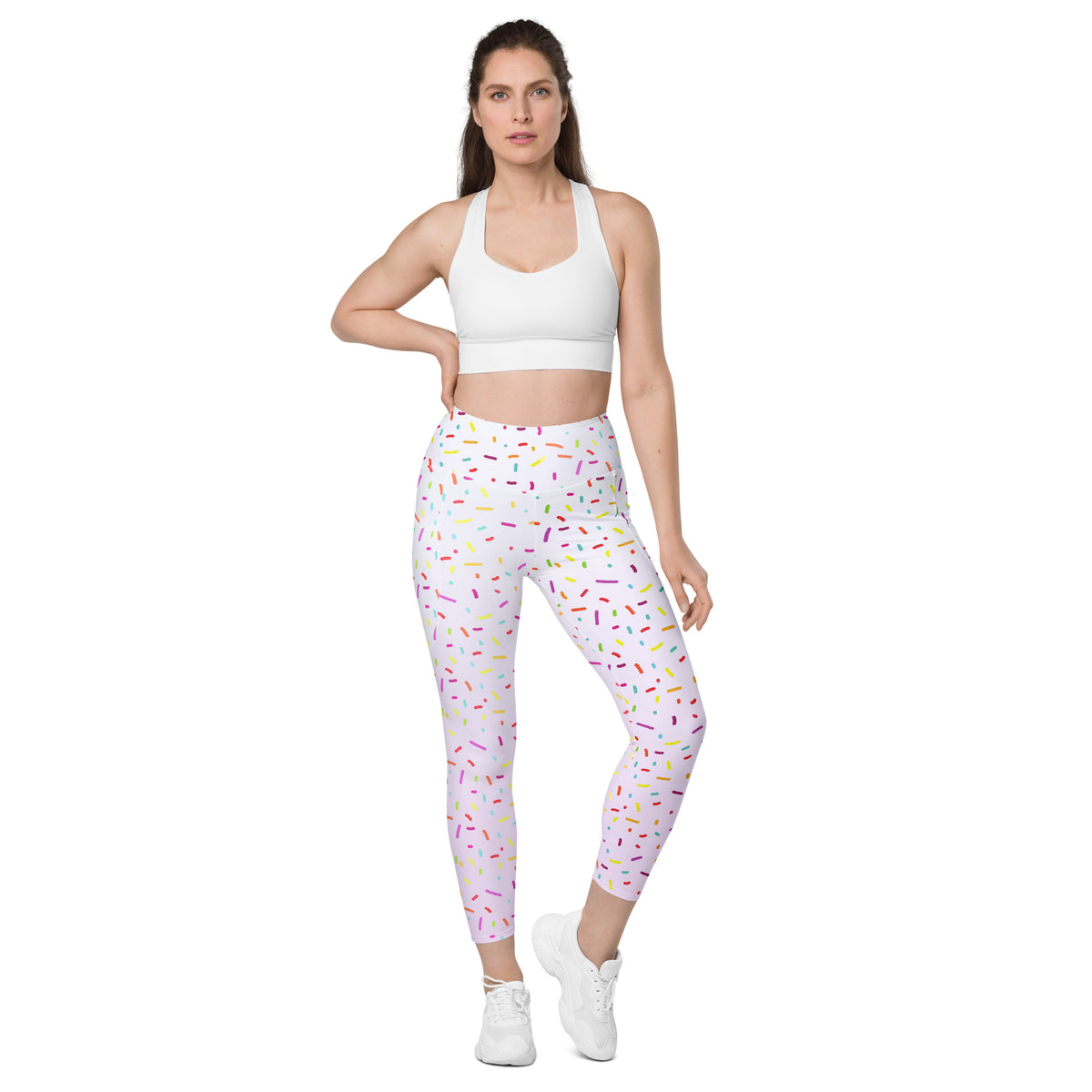 Women’s Colorful Sprinkles Yoga Leggings With Pockets – High-Waisted, Soft Compression Active Pants