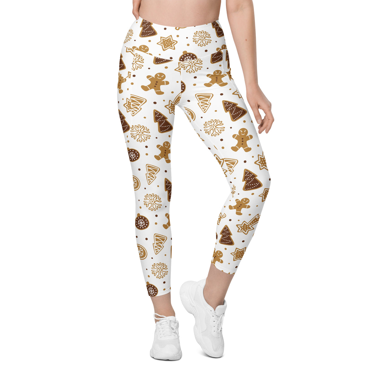 Women’s Gingerbread Cookies Christmas Yoga Leggings With Pockets – High-Waisted, Soft Compression Active Pants