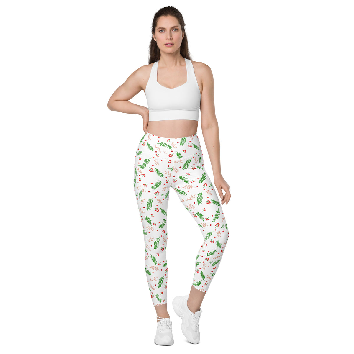 Women’s Christmas Holly Berry Yoga Leggings With Pockets – High-Waisted, Soft Compression Active Pants
