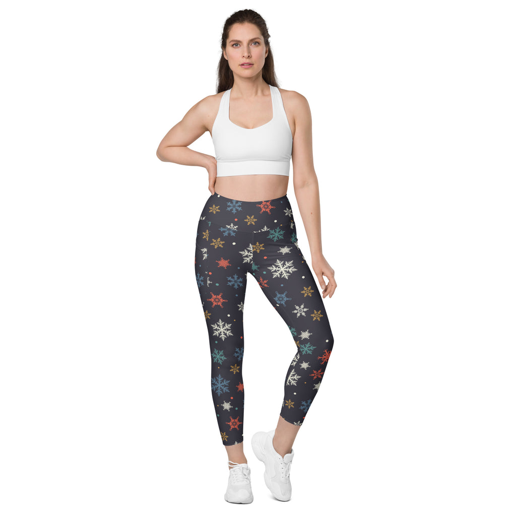 Women’s Colorful Snowflake Christmas Yoga Leggings With Pockets – High-Waisted, Soft Compression Active Pants