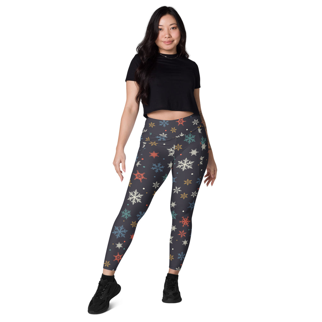 Women’s Colorful Snowflake Christmas Yoga Leggings With Pockets – High-Waisted, Soft Compression Active Pants