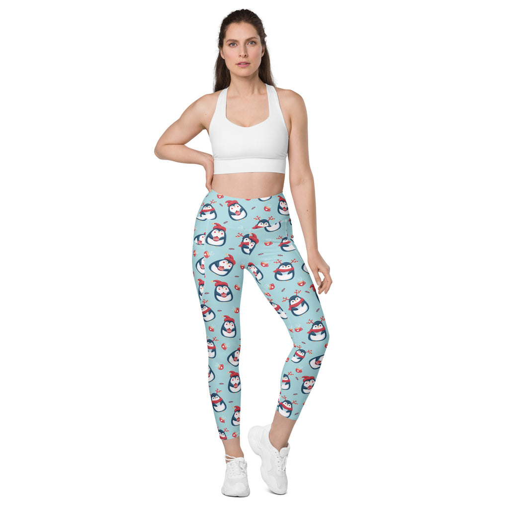 Women’s Christmas Penguin Yoga Leggings With Pockets – High-Waisted, Soft Compression Active Pants