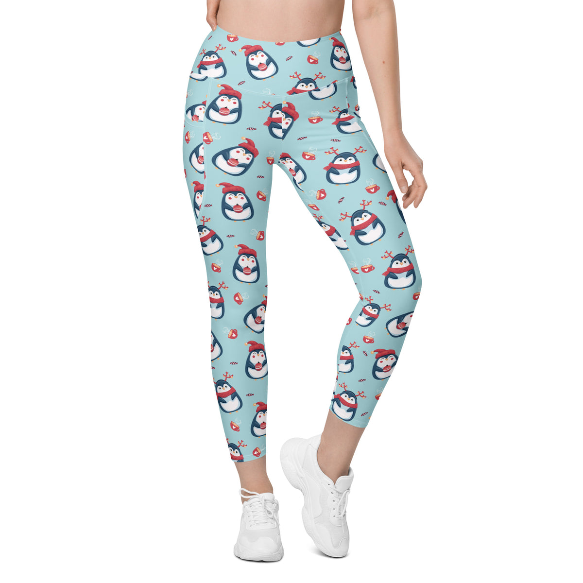 Women’s Christmas Penguin Yoga Leggings With Pockets – High-Waisted, Soft Compression Active Pants