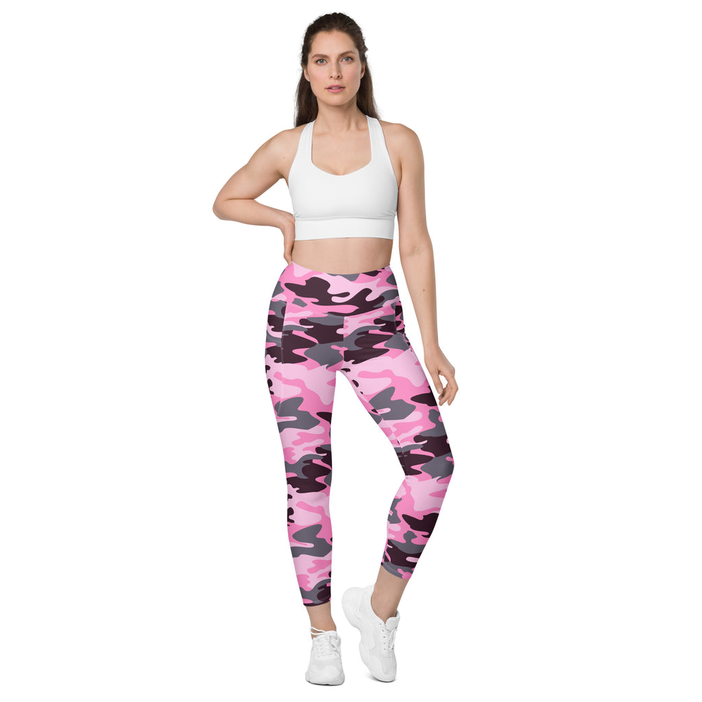 Women’s Pink Camouflage Yoga Leggings With Pockets – High-Waisted, Soft Compression Active Pants