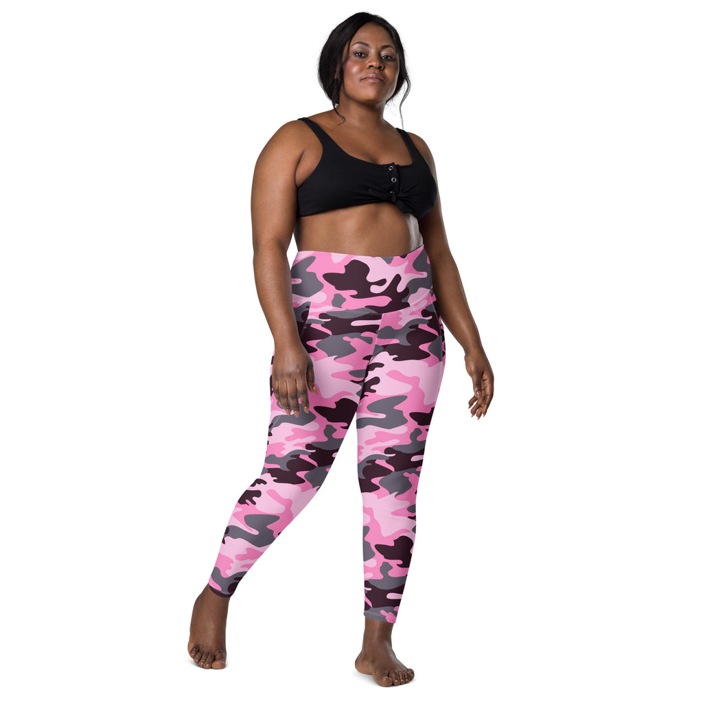 Women’s Pink Camouflage Yoga Leggings With Pockets – High-Waisted, Soft Compression Active Pants