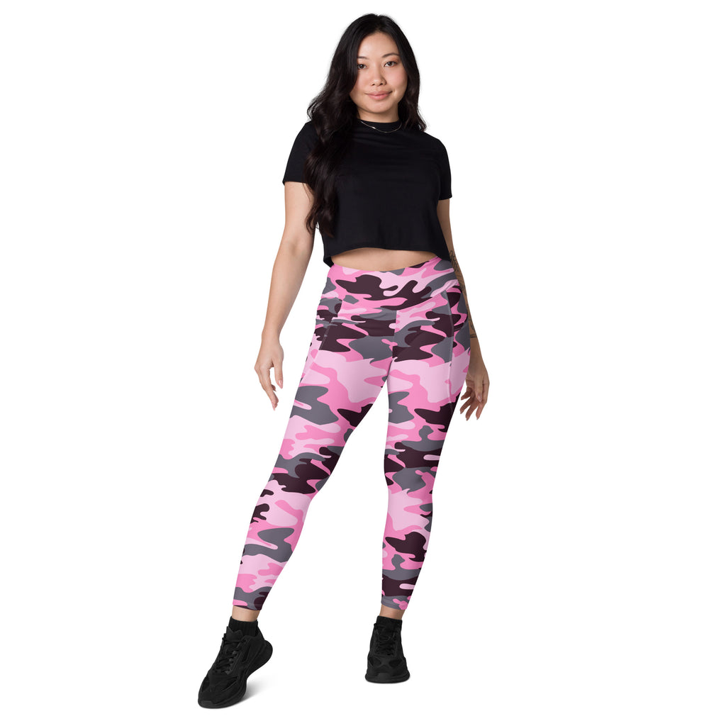 Women’s Pink Camouflage Yoga Leggings With Pockets – High-Waisted, Soft Compression Active Pants