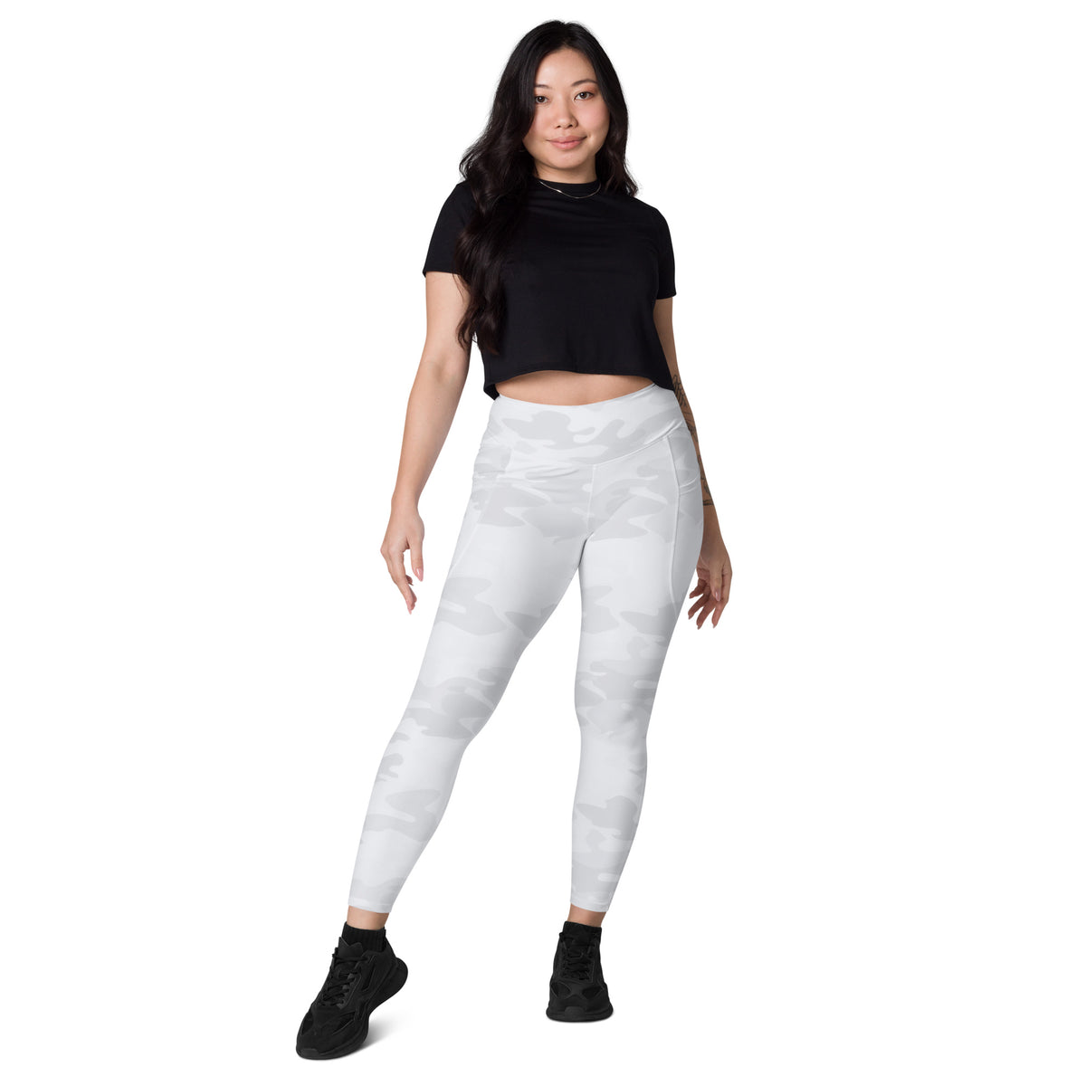 Women’s White Camouflage Yoga Leggings With Pockets – High-Waisted, Soft Compression Active Pants