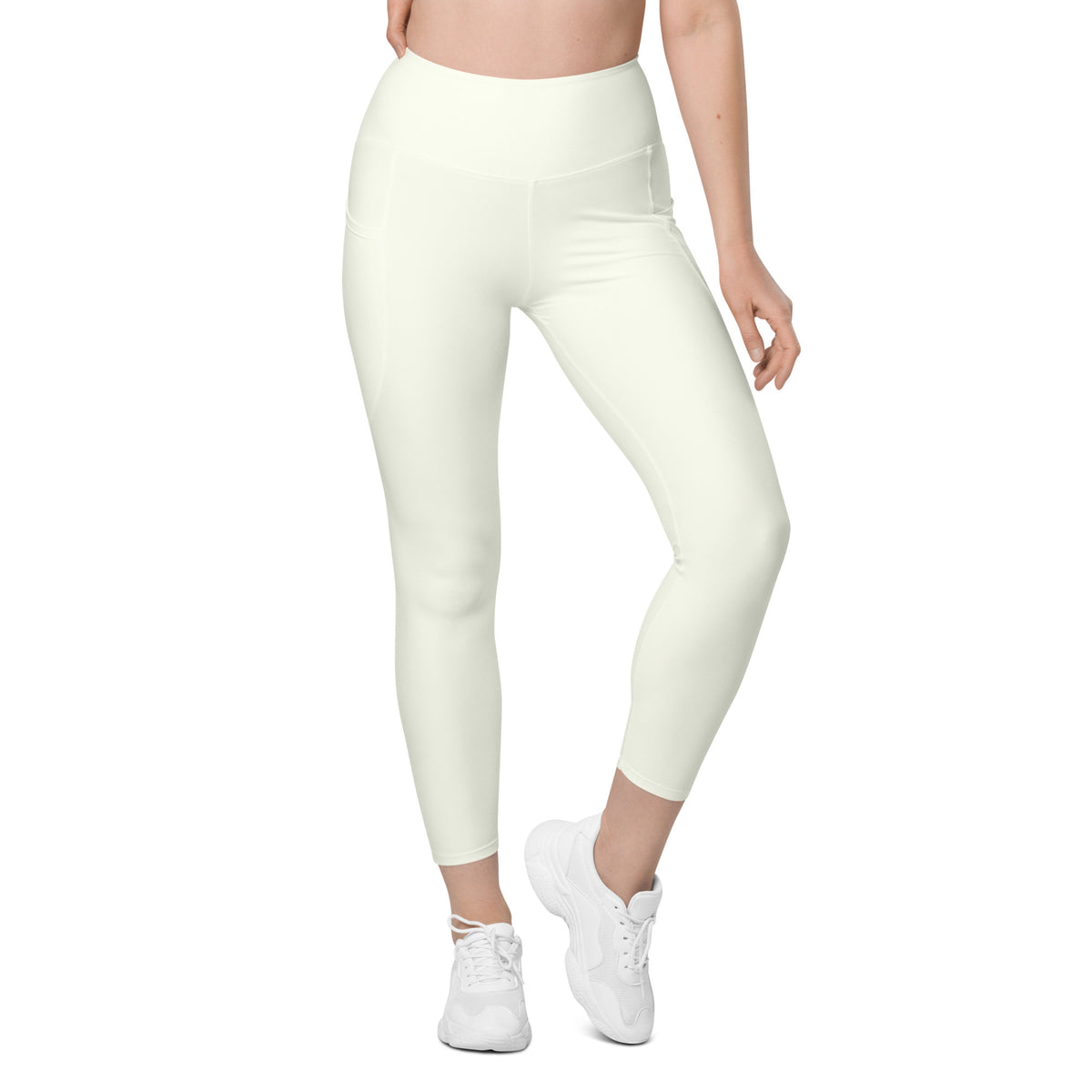 Women’s Ivory Yoga Leggings With Pockets – High-Waisted, Soft Compression Active Pants