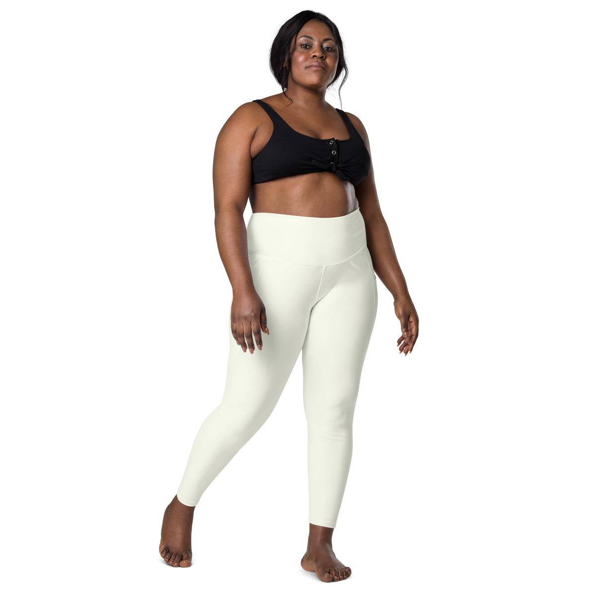 Women’s Ivory Yoga Leggings With Pockets – High-Waisted, Soft Compression Active Pants