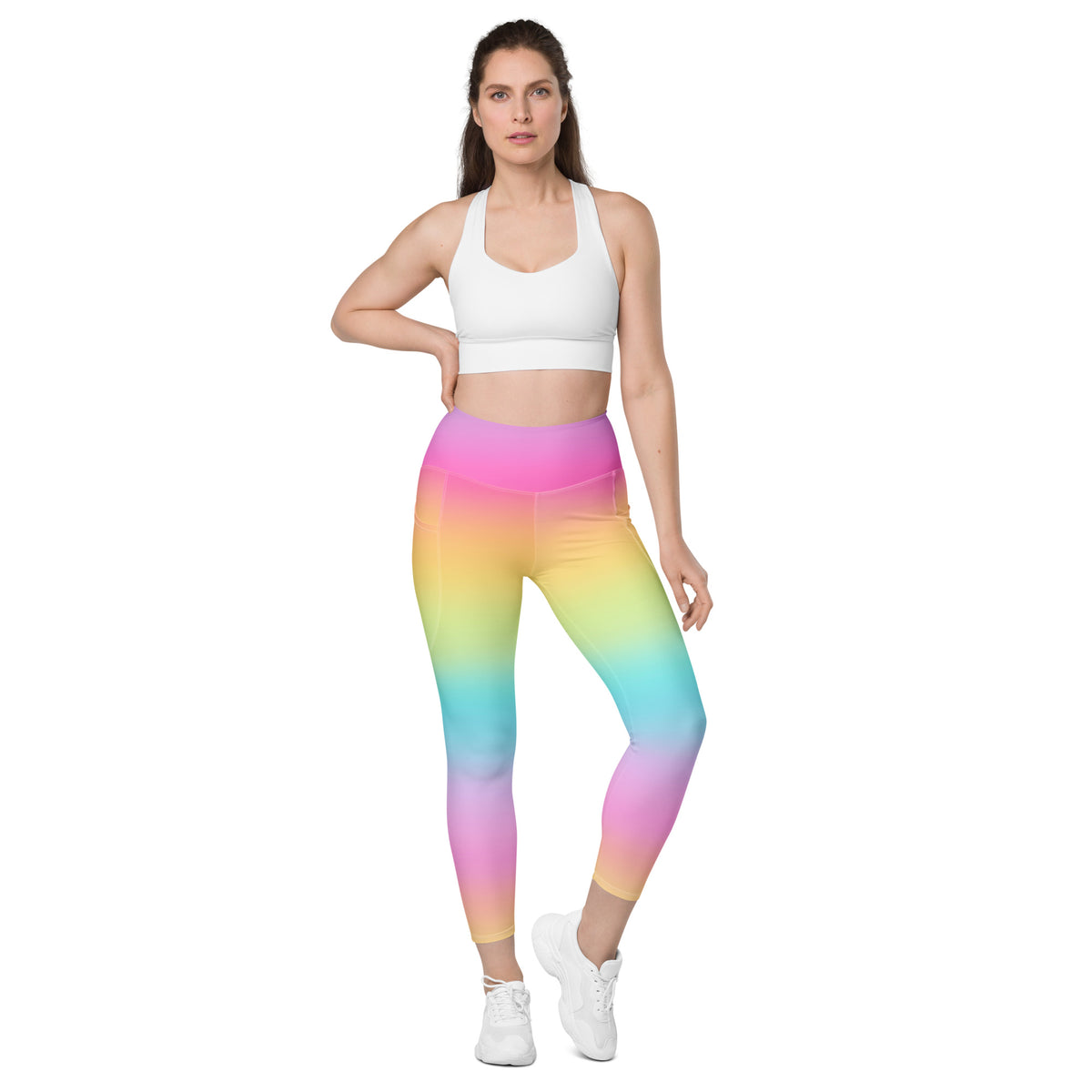 Women’s Bright Rainbow Yoga Leggings With Pockets – High-Waisted, Soft Compression Active Pants