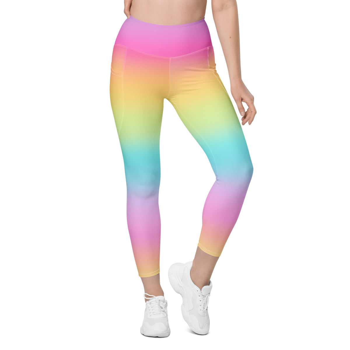 Women’s Bright Rainbow Yoga Leggings With Pockets – High-Waisted, Soft Compression Active Pants