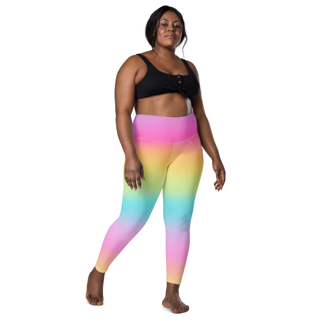 Women’s Bright Rainbow Yoga Leggings With Pockets – High-Waisted, Soft Compression Active Pants