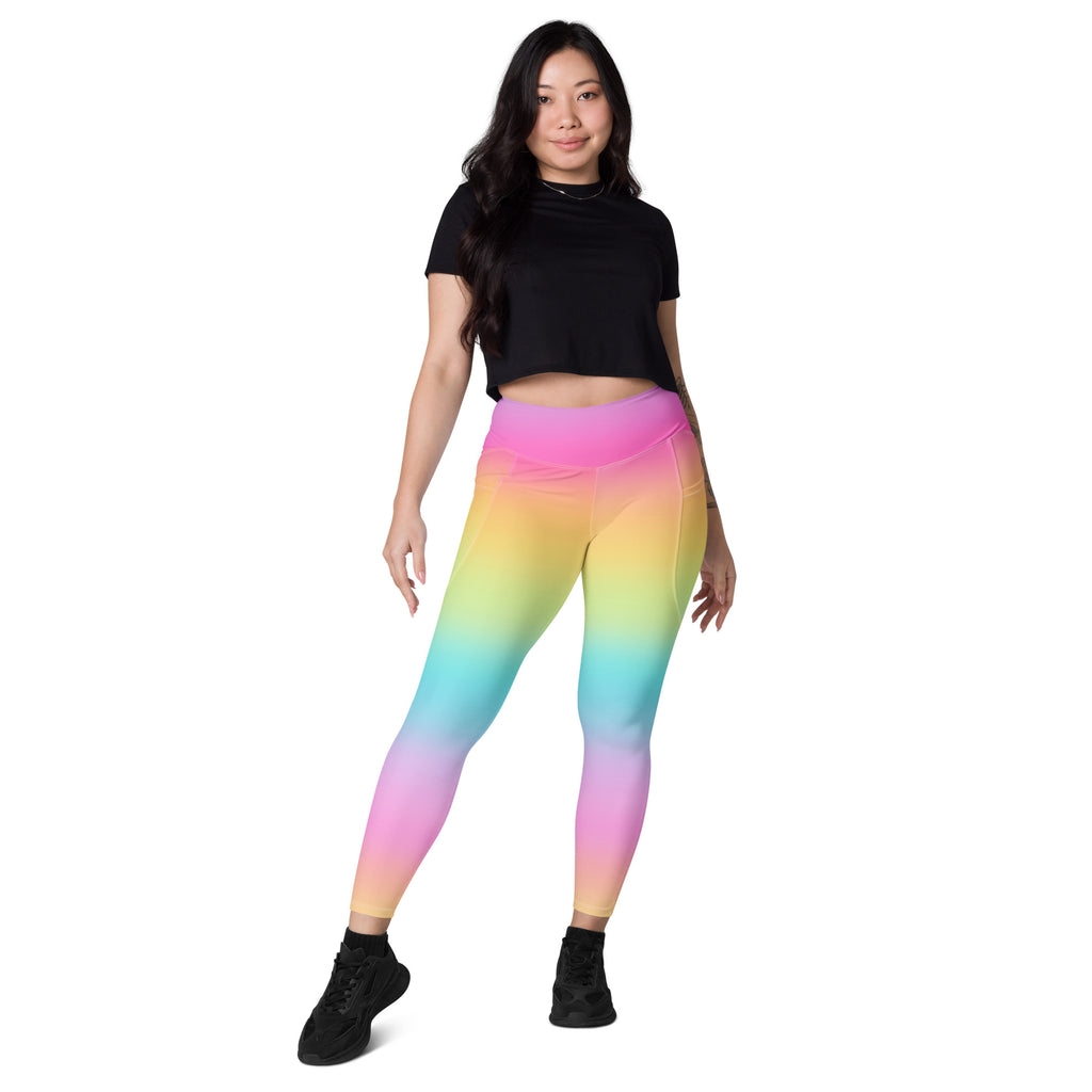 Women’s Bright Rainbow Yoga Leggings With Pockets – High-Waisted, Soft Compression Active Pants
