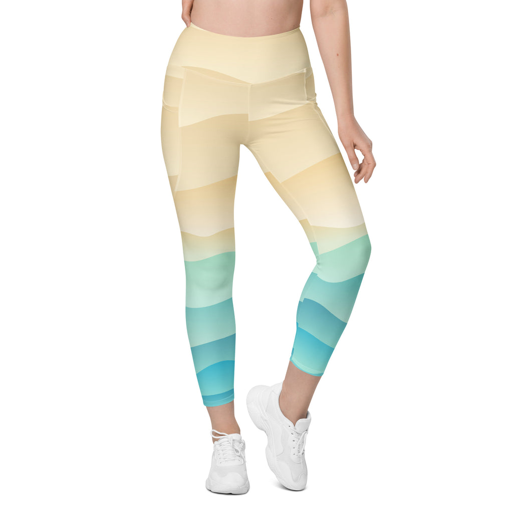 Women’s Pastel Beach Sunset Yoga Leggings With Pockets – High-Waisted, Soft Compression Active Pants