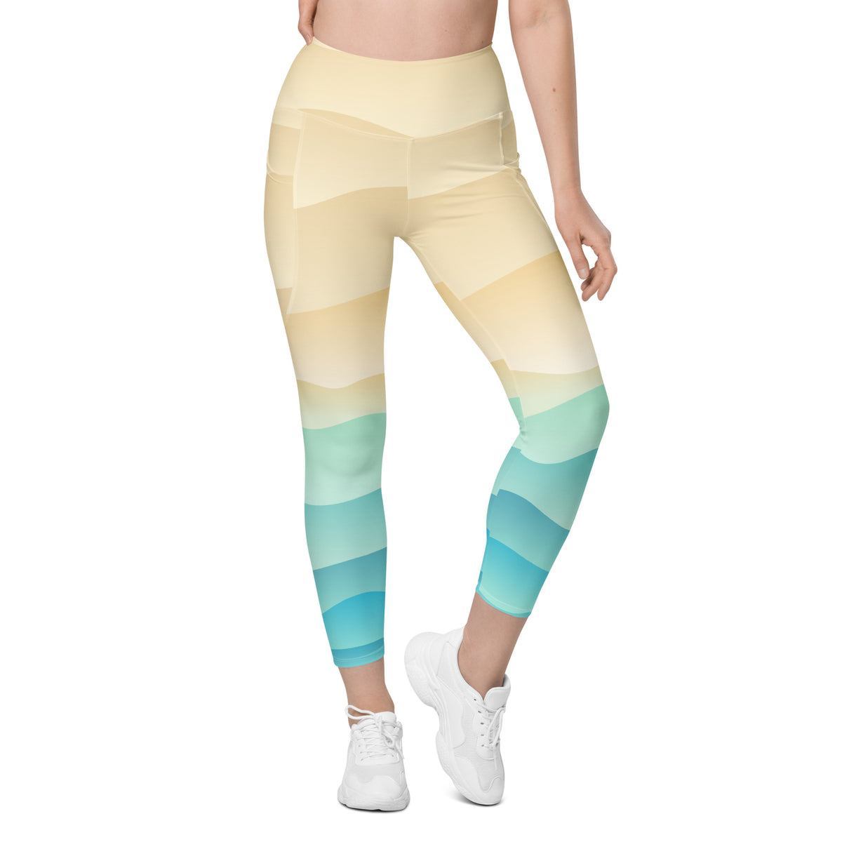Women’s Pastel Beach Sunset Yoga Leggings With Pockets – High-Waisted, Soft Compression Active Pants