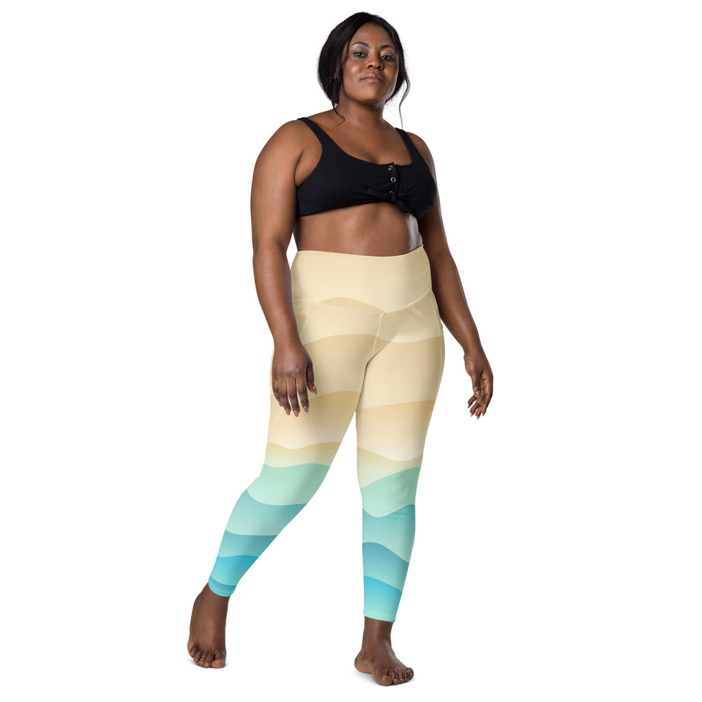 Women’s Pastel Beach Sunset Yoga Leggings With Pockets – High-Waisted, Soft Compression Active Pants