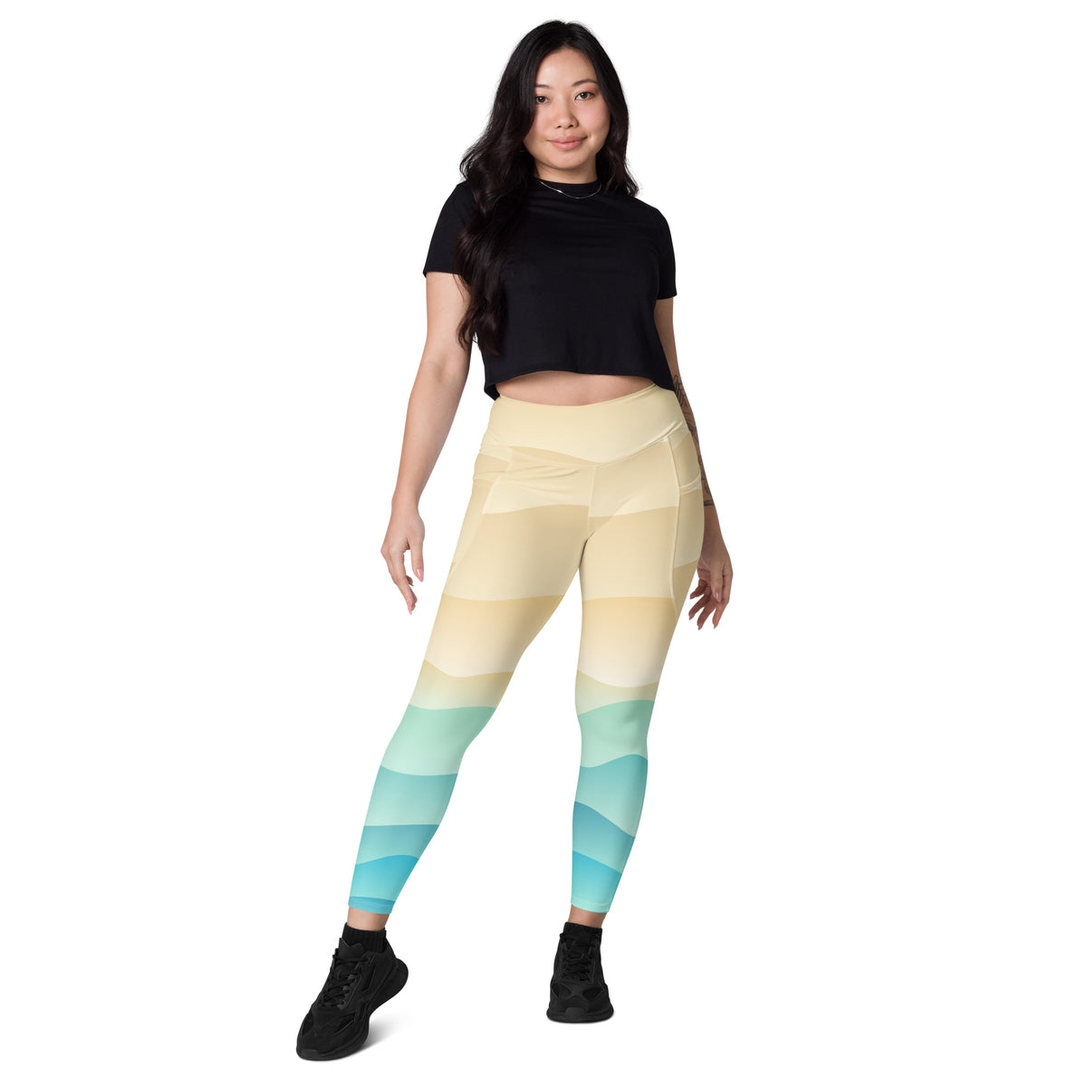 Women’s Pastel Beach Sunset Yoga Leggings With Pockets – High-Waisted, Soft Compression Active Pants