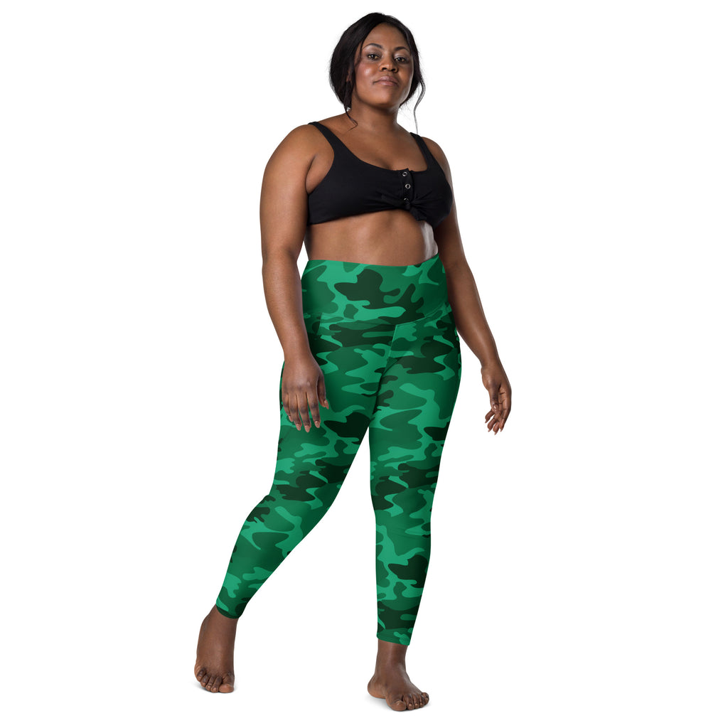 Women’s Green Camouflage Yoga Leggings With Pockets – High-Waisted, Soft Compression Active Pants