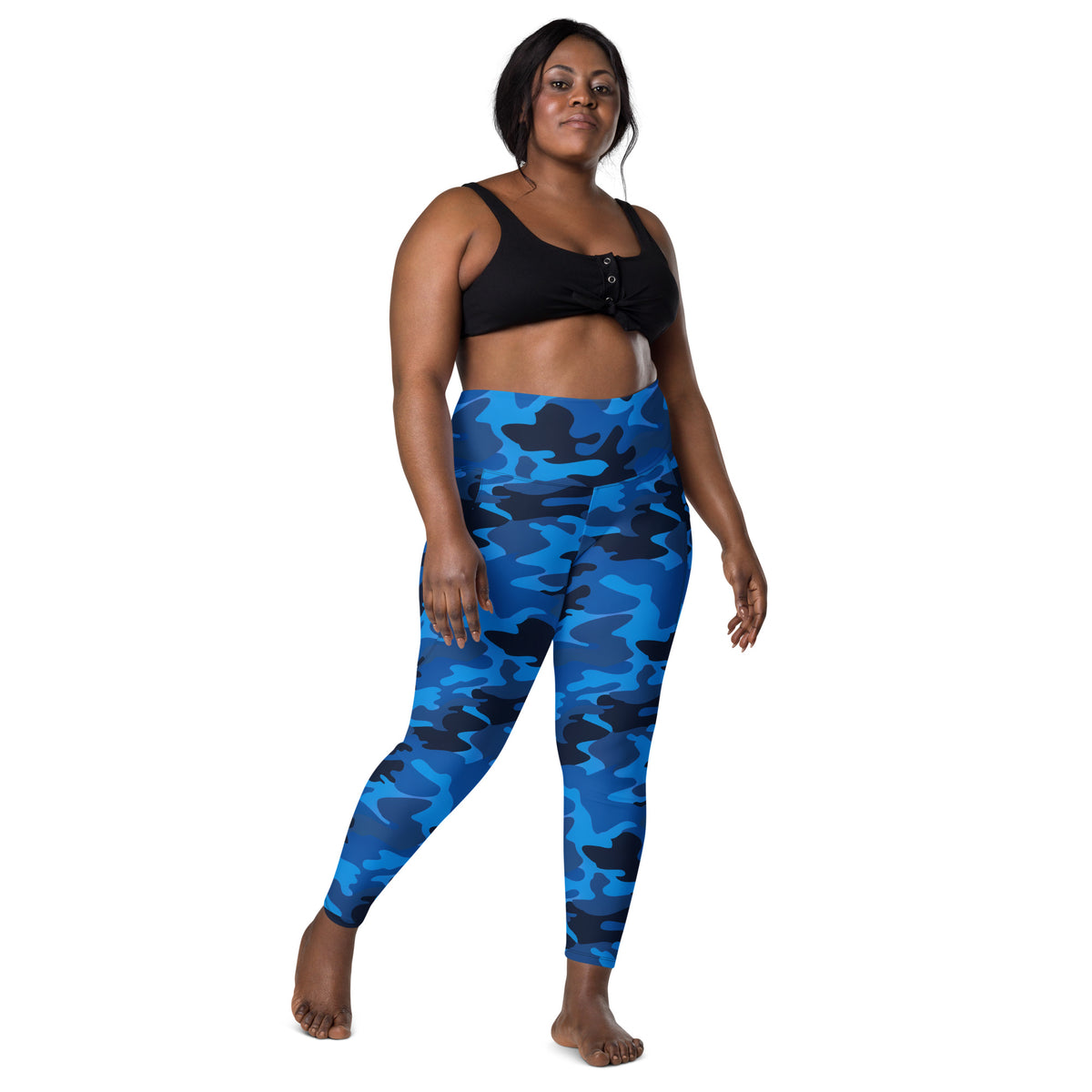 Women’s Blue Camouflage Yoga Leggings With Pockets – High-Waisted, Soft Compression Active Pants