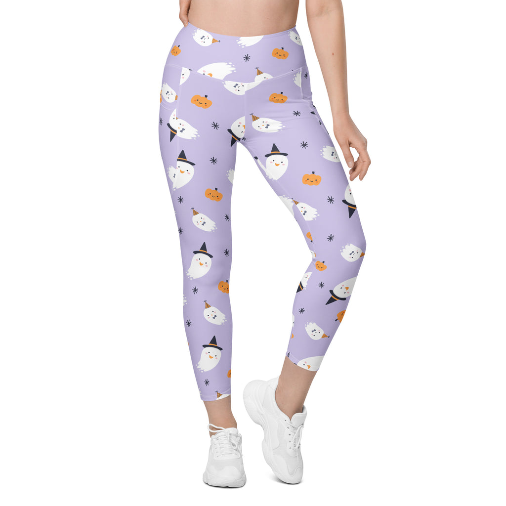 Women’s Ghost Witch Halloween Yoga Leggings With Pockets – High-Waisted, Soft Compression Active Pants