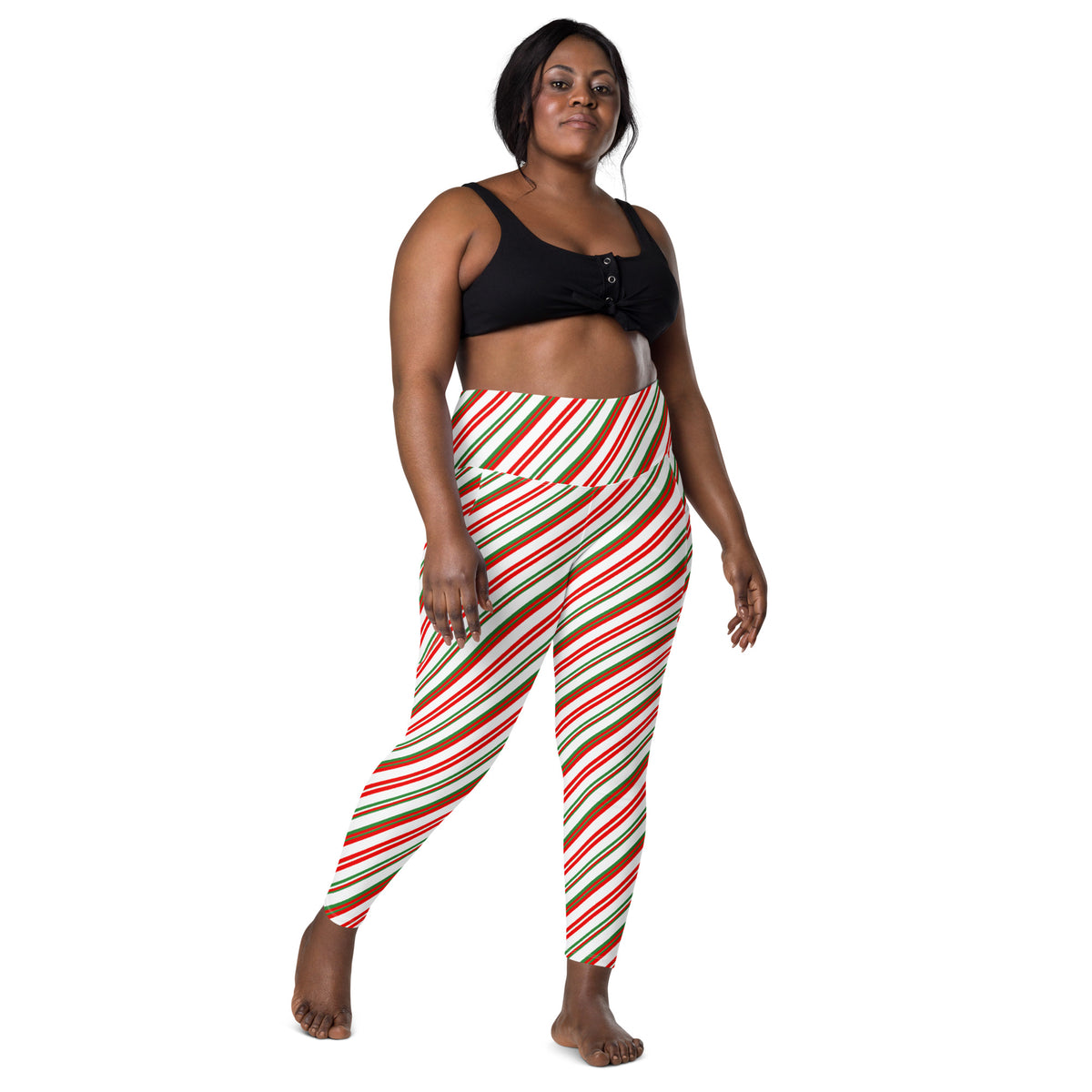 Women’s Christmas Candy Cane Stripe Yoga Leggings With Pockets – High-Waisted, Soft Compression Active Pants