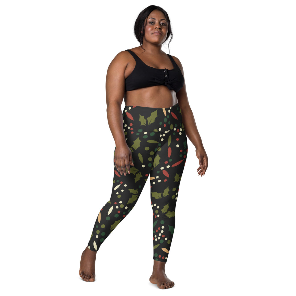 Women’s Christmas Holly Berry Yoga Leggings With Pockets – High-Waisted, Soft Compression Active Pants