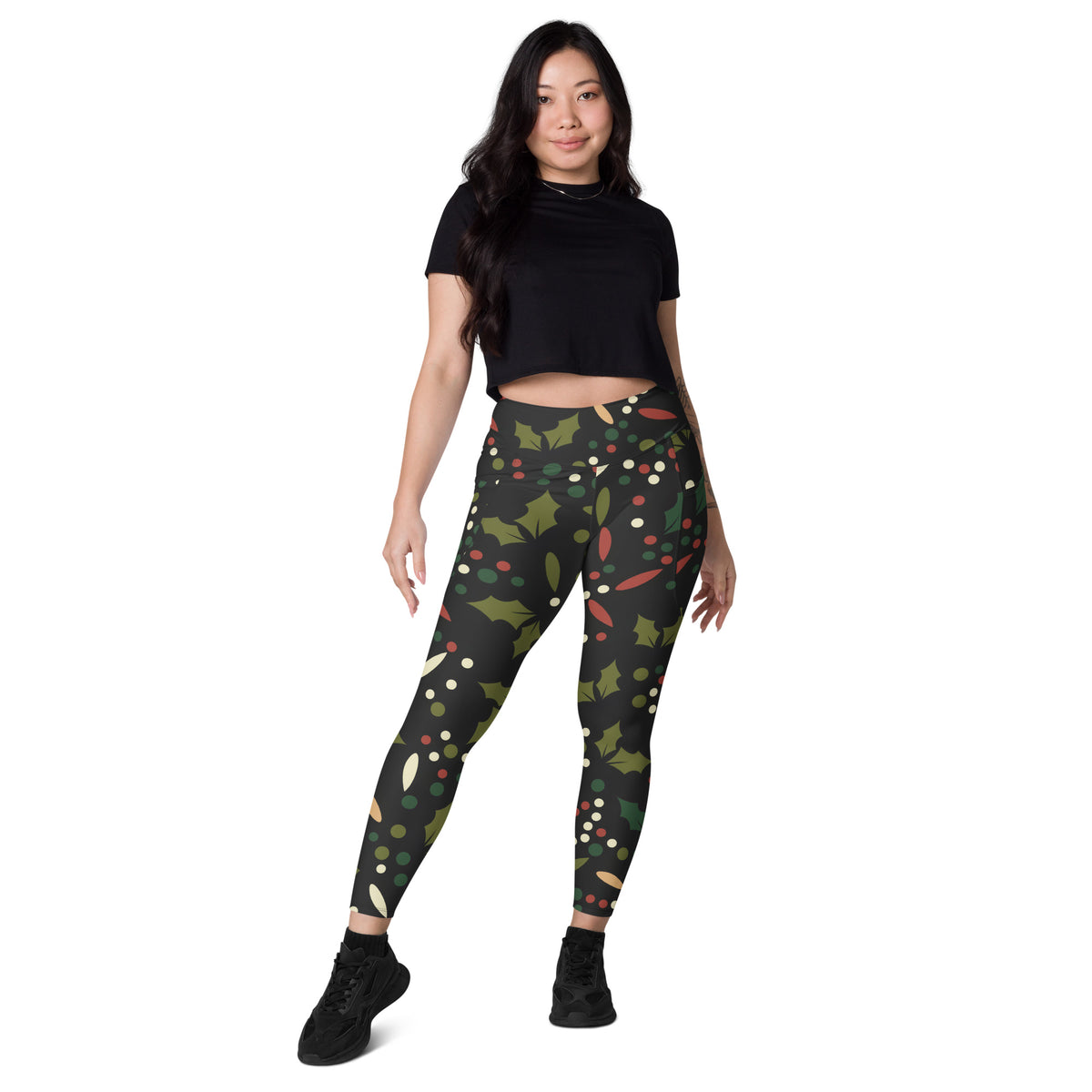 Women’s Christmas Holly Berry Yoga Leggings With Pockets – High-Waisted, Soft Compression Active Pants