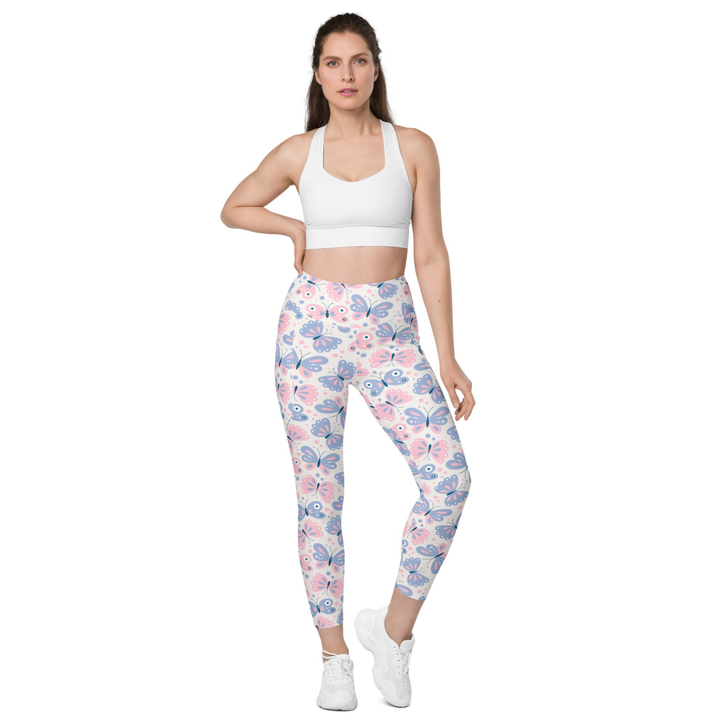 Women’s Pink & Purple Butterfly Yoga Leggings With Pockets – High-Waisted, Soft Compression Active Pants